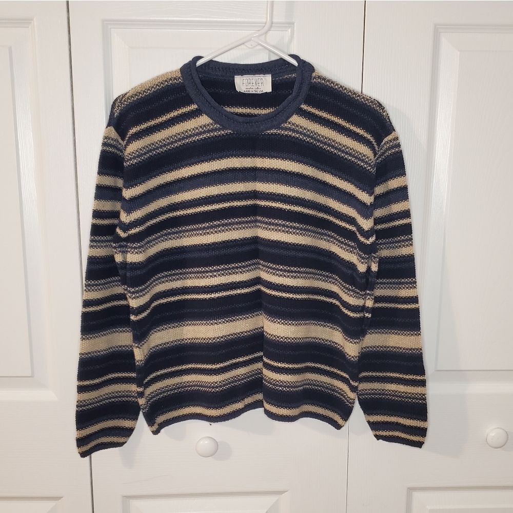 Forever Creative Cotton Made In Usa Striped Crewneck Sweater